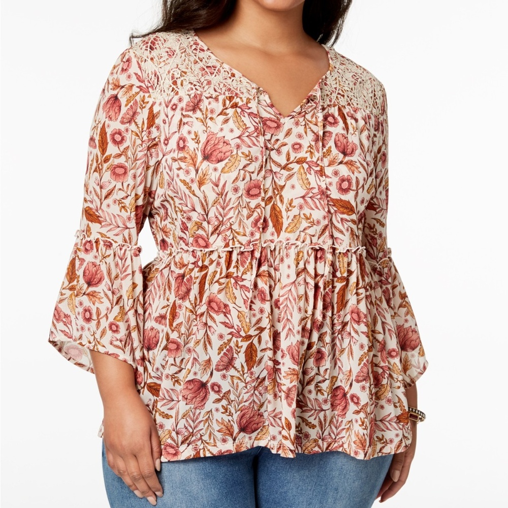 NWT Style & Co Plus Size Bell-Sleeve Peasant Top